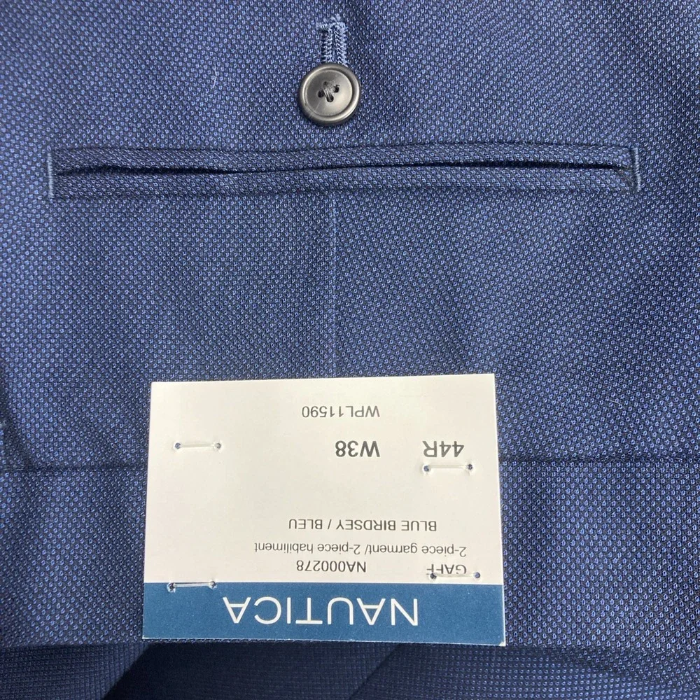 Nautica Men's 2-Pc Suit‎ Blue Birdseye Jacket Blazer 42R Pants 38Wx31L